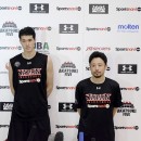 取材を受ける渡邊 雄太選手(左)と田臥 勇太選手(右)